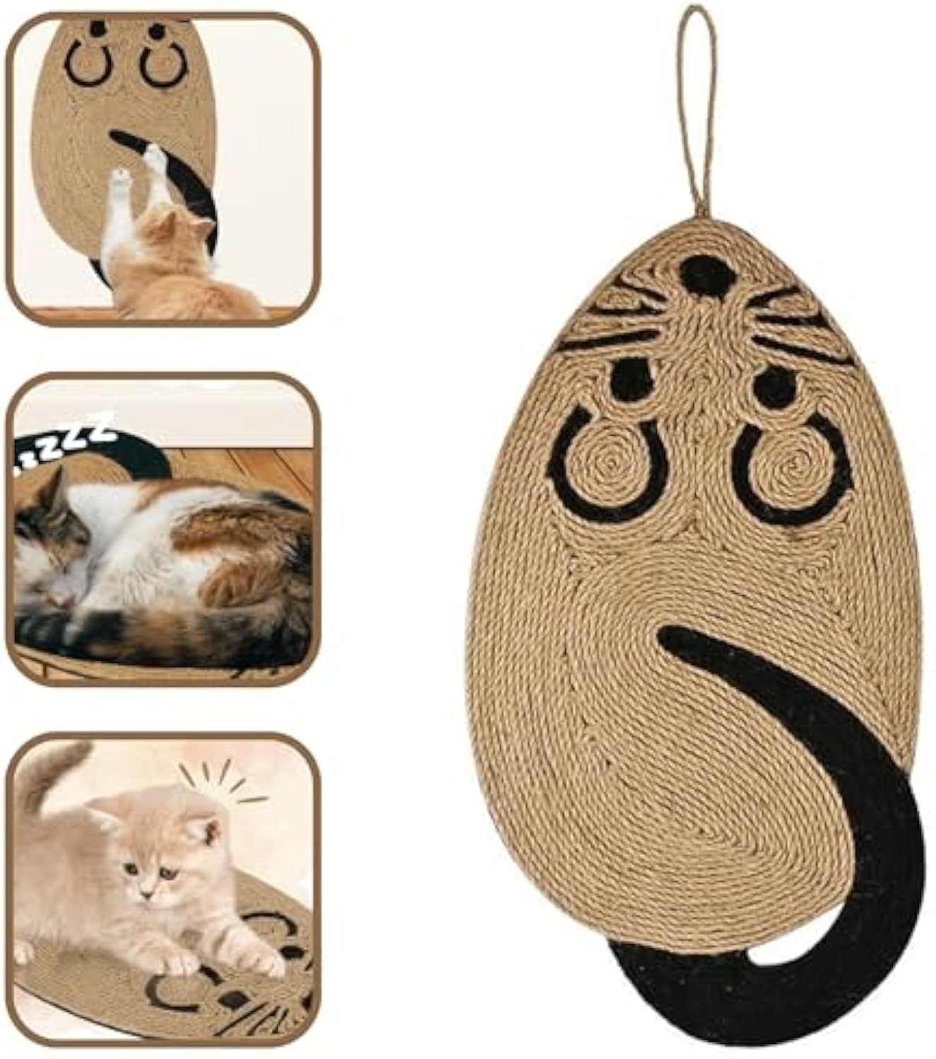 HKM-593235 Sisal Cat Scratch Pad in Mouse Shape - Durable Scratcher for Indoor Cats, Comfortable and Furniture Protector