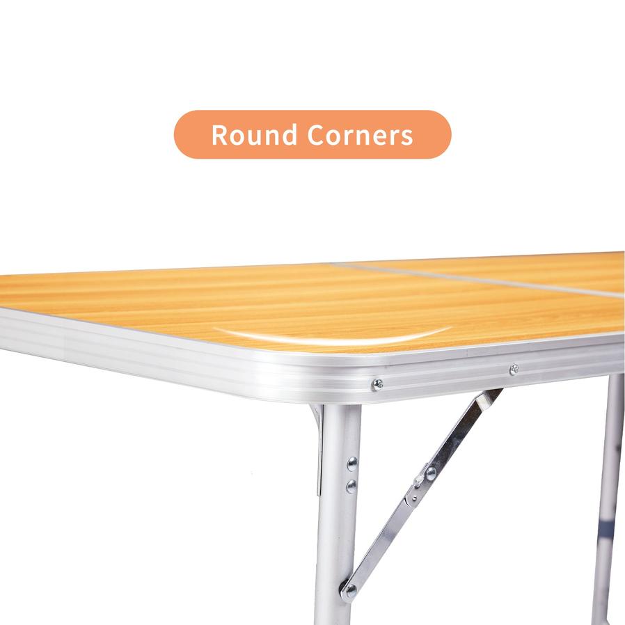 HKM-450835 6ft Folding Outdoor Table with Wood Grain Finish - Lightweight Aluminum Alloy Tri-fold Design, 50kg Capacity