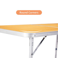 HKM-450835 6ft Folding Outdoor Table with Wood Grain Finish - Lightweight Aluminum Alloy Tri-fold Design, 50kg Capacity