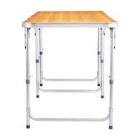 HKM-450835 6ft Folding Outdoor Table with Wood Grain Finish - Lightweight Aluminum Alloy Tri-fold Design, 50kg Capacity