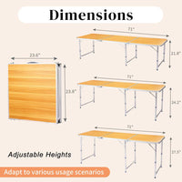 HKM-450835 6ft Folding Outdoor Table with Wood Grain Finish - Lightweight Aluminum Alloy Tri-fold Design, 50kg Capacity
