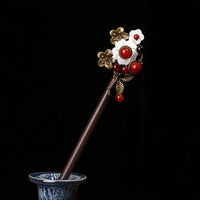 HKM-066067 Handmade Wooden Hairpin in Ethnic Style with Flower Design