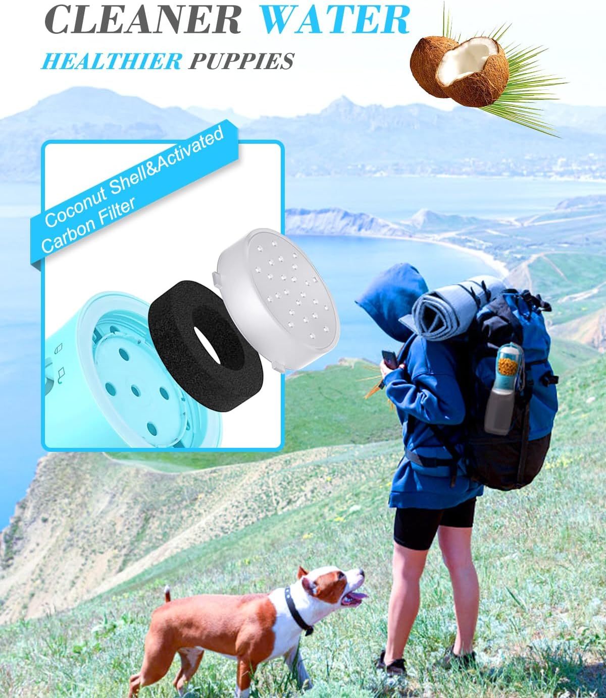 HKM-658963 Portable Dog Water Bottle with Food Container and Dispenser for Walking and Hiking - Ideal for Small Breeds