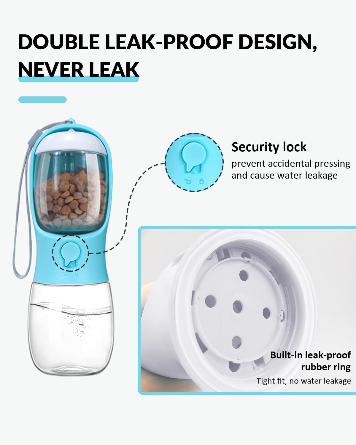 HKM-658963 Portable Dog Water Bottle with Food Container and Dispenser for Walking and Hiking - Ideal for Small Breeds