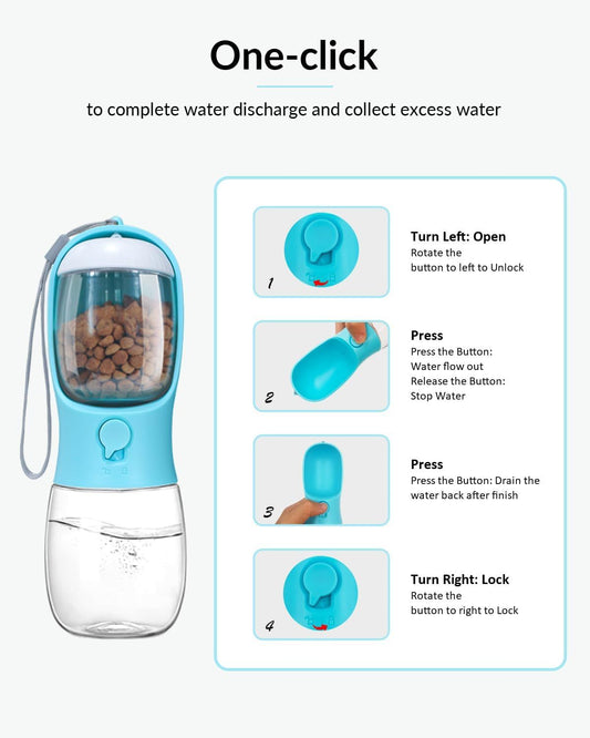 HKM-658963 Portable Dog Water Bottle with Food Container and Dispenser for Walking and Hiking - Ideal for Small Breeds