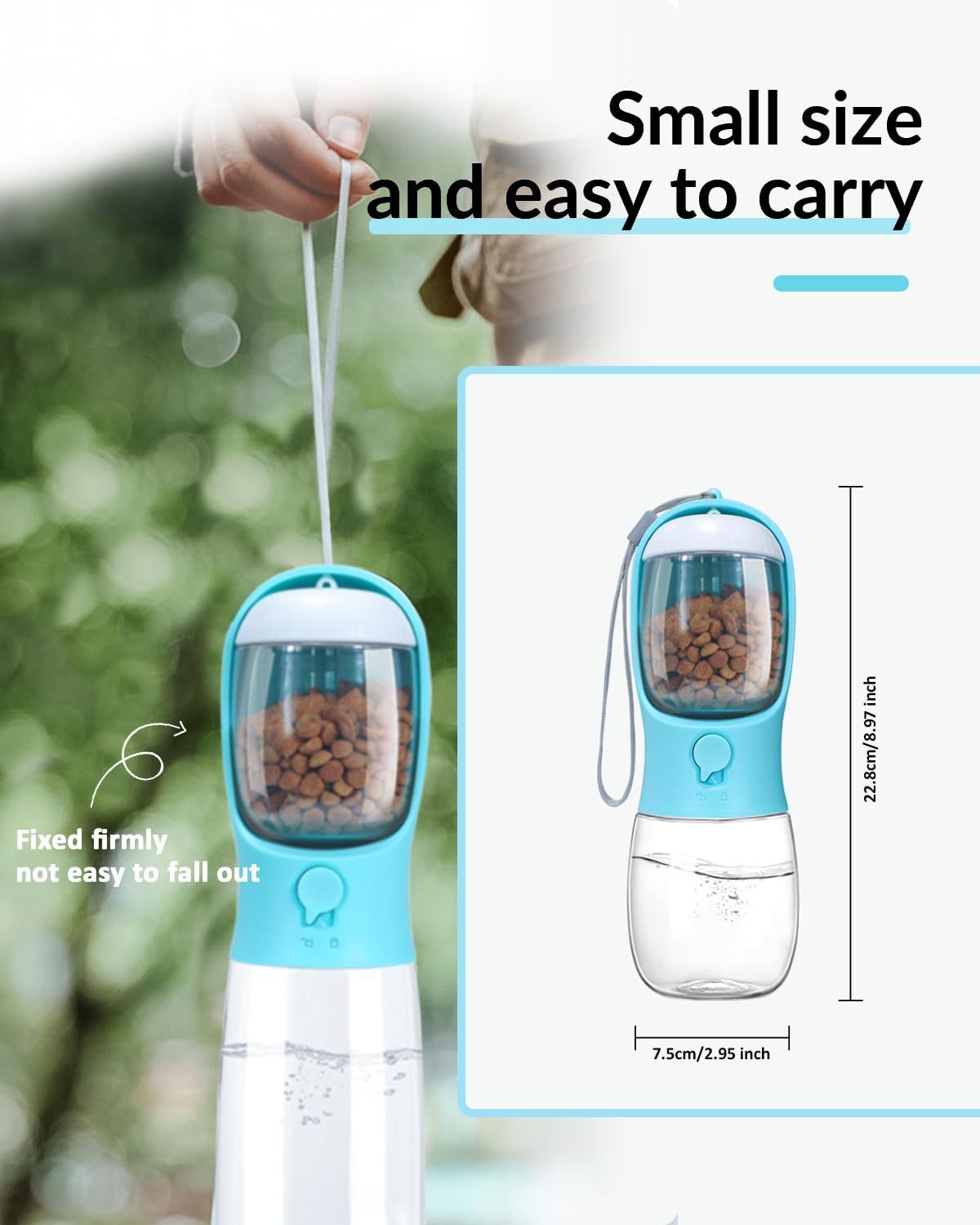 HKM-658963 Portable Dog Water Bottle with Food Container and Dispenser for Walking and Hiking - Ideal for Small Breeds