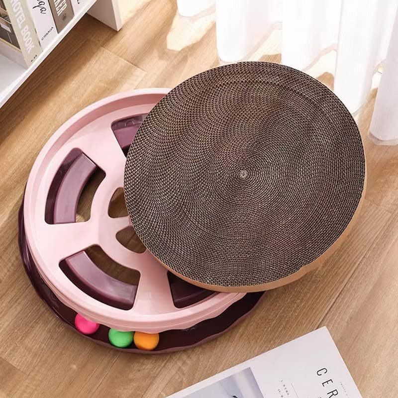 HKM-577299 Interactive Round Cat Scratcher Pad with Built-in Ball for Indoor Play and Exercise