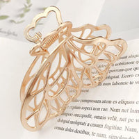 HKM-376787 Dongdaemun Minimalist Metal Clip Hair Claw - Gold-Plated Duck Clip with Flower and Shell Design
