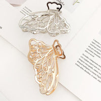 HKM-376787 Dongdaemun Minimalist Metal Clip Hair Claw - Gold-Plated Duck Clip with Flower and Shell Design