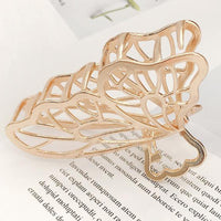 HKM-376787 Dongdaemun Minimalist Metal Clip Hair Claw - Gold-Plated Duck Clip with Flower and Shell Design