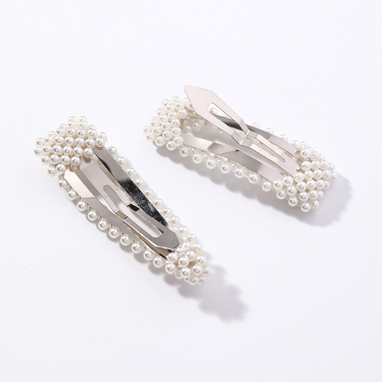 HKM-310099 Elegant Pearl Triangle Hairpin – Alloy Side Clip Accessory