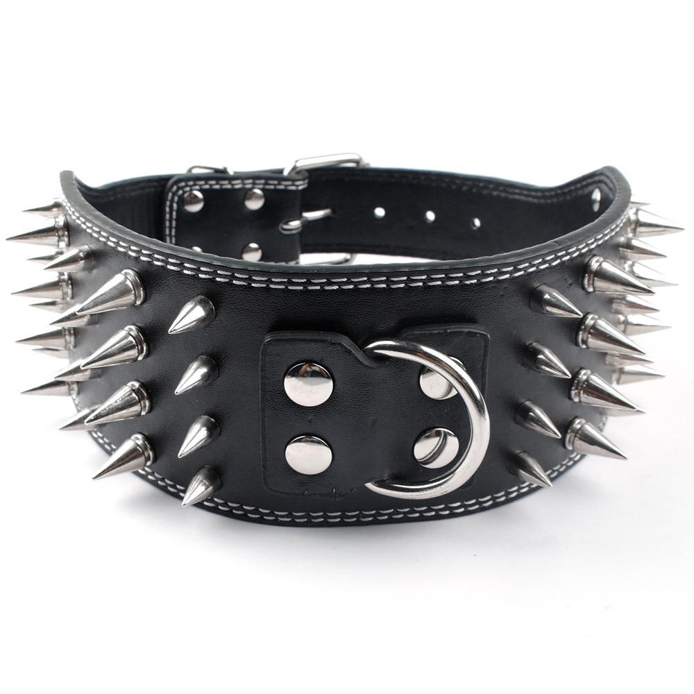 HKM-053523 Crocodile Pattern PU Leather Dog Collar with Adjustable Spikes, 7.5 cm Wide