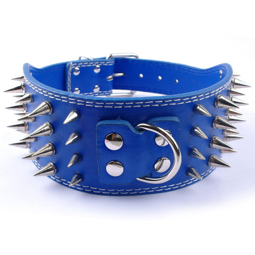 HKM-053523 Crocodile Pattern PU Leather Dog Collar with Adjustable Spikes, 7.5 cm Wide
