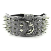 HKM-053523 Crocodile Pattern PU Leather Dog Collar with Adjustable Spikes, 7.5 cm Wide
