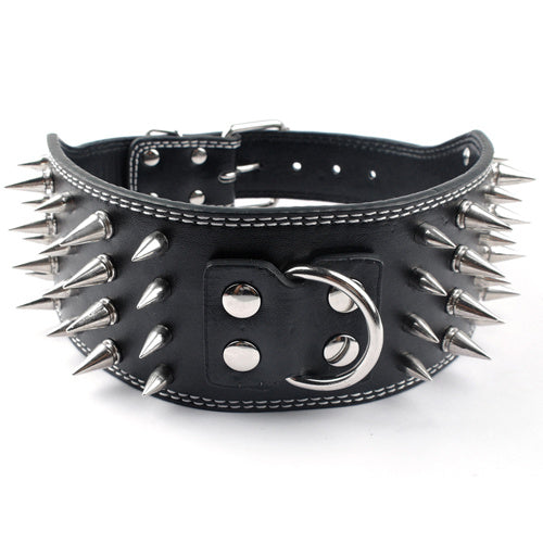 HKM-053523 Crocodile Pattern PU Leather Dog Collar with Adjustable Spikes, 7.5 cm Wide