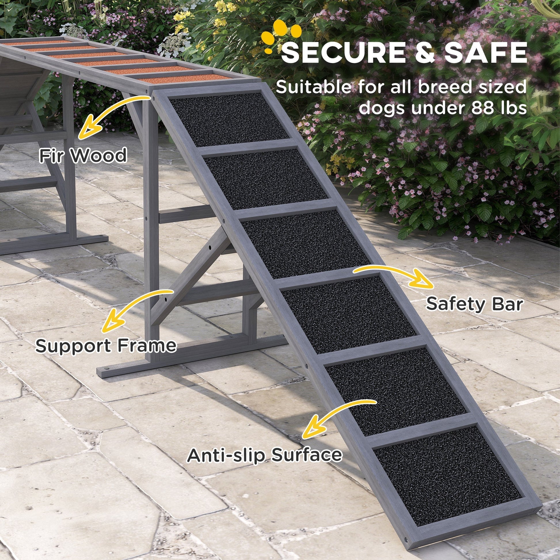 HKM-706387 Dog Agility Training Ramp with Safety Bar and Non-Slip Surface - Outdoor Use for Balance and Confidence Development