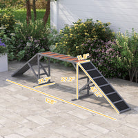 HKM-706387 Dog Agility Training Ramp with Safety Bar and Non-Slip Surface - Outdoor Use for Balance and Confidence Development