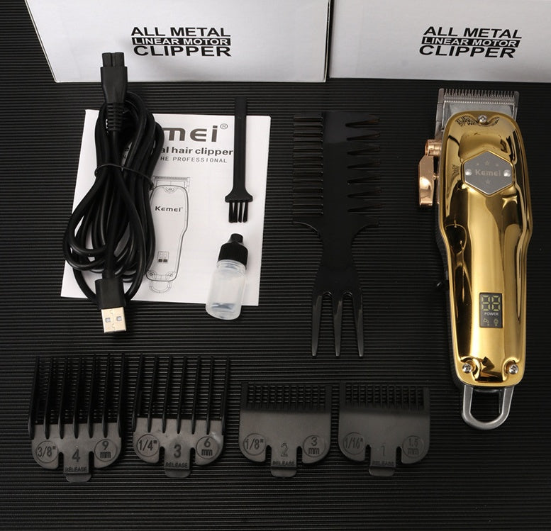 HKM-271571 Stainless Steel Electric Hair Clipper with USB Charging, 2200mAh Battery, Fine Adjustment Options, and Multiple Combs