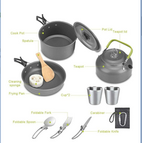 HKM-266579 Compact Camping Teapot and Stove Set for 2-3 People - Perfect for Outdoor Picnic and Cooking