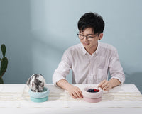 HKM-029267 Mochi Ceramic Short-leg Cat Bowl in Light Green or Pink - Medium Size