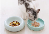 HKM-029267 Mochi Ceramic Short-leg Cat Bowl in Light Green or Pink - Medium Size