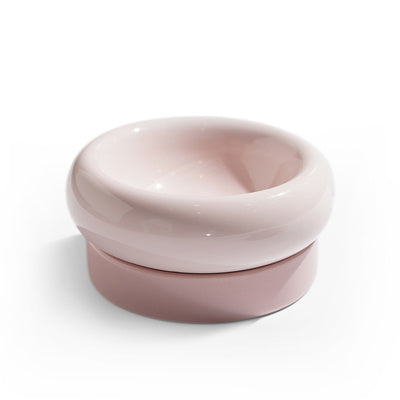 HKM-029267 Mochi Ceramic Short-leg Cat Bowl in Light Green or Pink - Medium Size