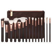 HKM-884755 15-Piece Rose Gold Makeup Brush Set with Carrying Bag - Soft Synthetic Hair Brushes for Multi-Function Use