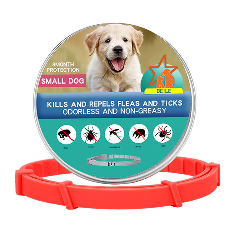 HKM-968723 Flea-Repellent Silicone Collar for Dogs and Cats, Adjustable Size with Tin Box