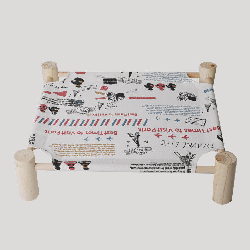 HKM-892435 Elevated Solid Wood Pet Bed with Removable Washable Mats for Cats and Dogs
