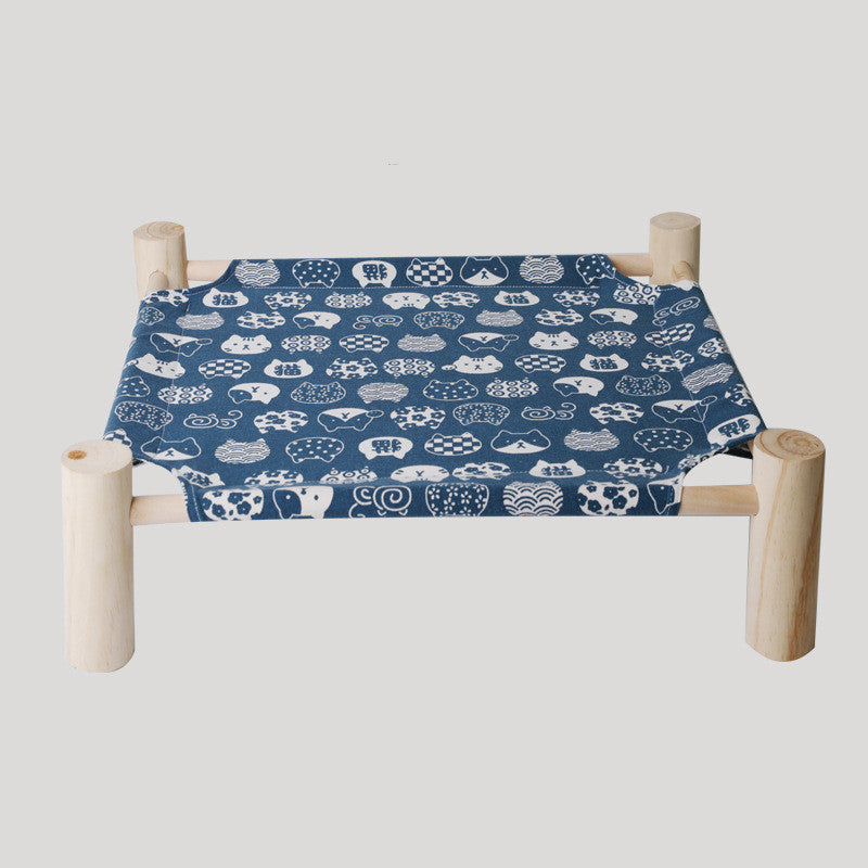 HKM-892435 Elevated Solid Wood Pet Bed with Removable Washable Mats for Cats and Dogs