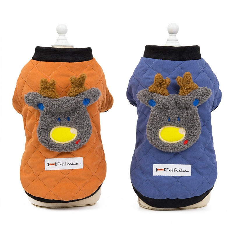 HKM-252627 Padded Dog Jacket for Winter in Fawn Cotton - Available in Orange and Blue, Sizes S to XXL