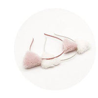 HKM-470483 Cat Ear Cloth Headband for Women - Pink and White Cartoon Design