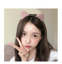 HKM-470483 Cat Ear Cloth Headband for Women - Pink and White Cartoon Design