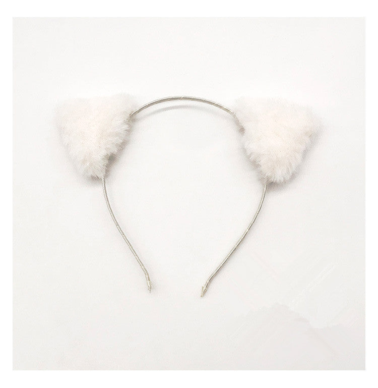 HKM-470483 Cat Ear Cloth Headband for Women - Pink and White Cartoon Design