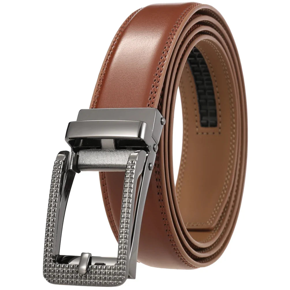 HKM-313683 Men's 3.0CM Cowhide Leather Belt with Durable Buckle