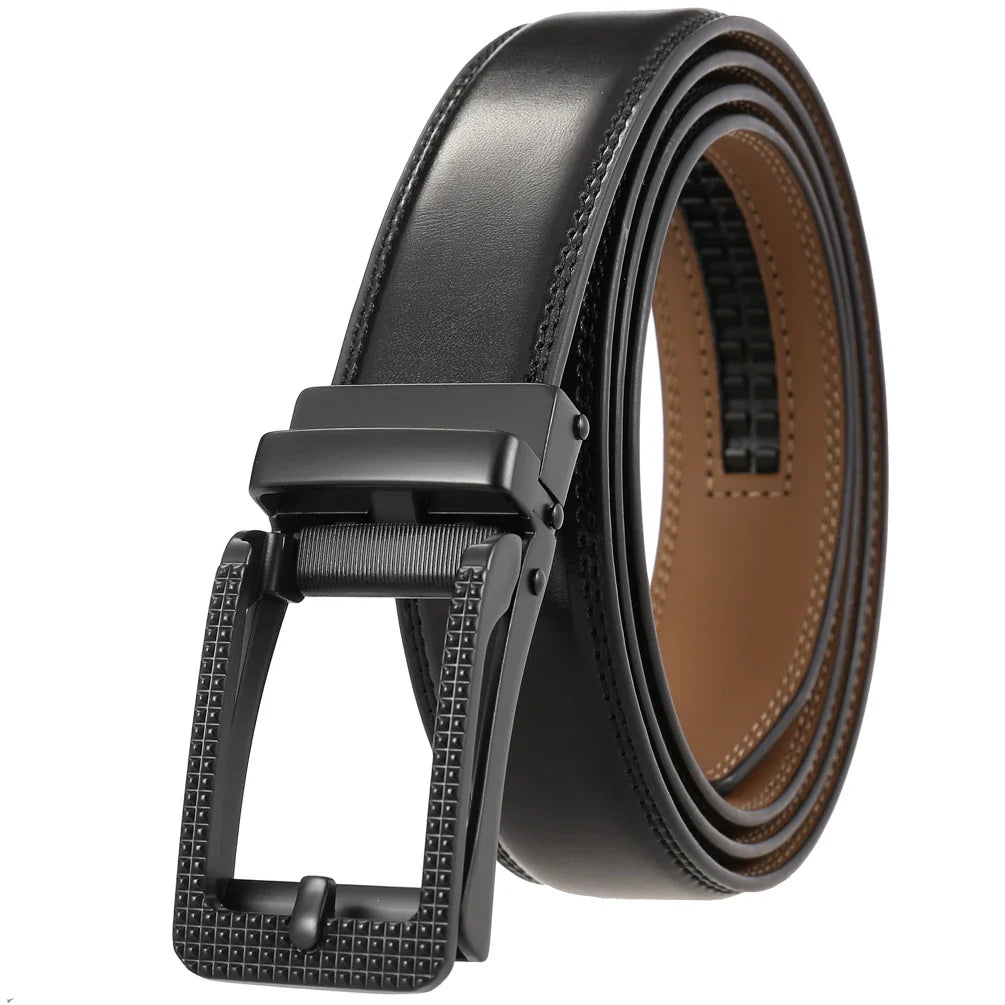 HKM-313683 Men's 3.0CM Cowhide Leather Belt with Durable Buckle
