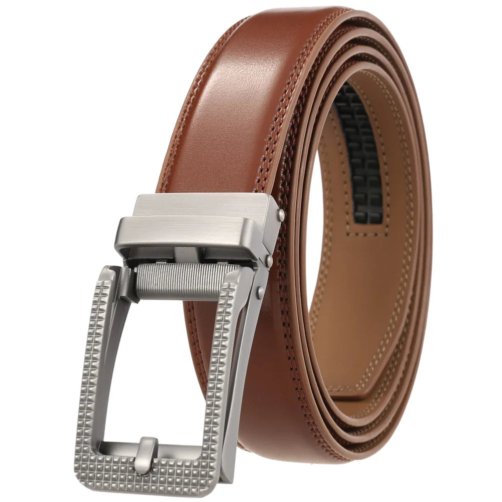 HKM-313683 Men's 3.0CM Cowhide Leather Belt with Durable Buckle