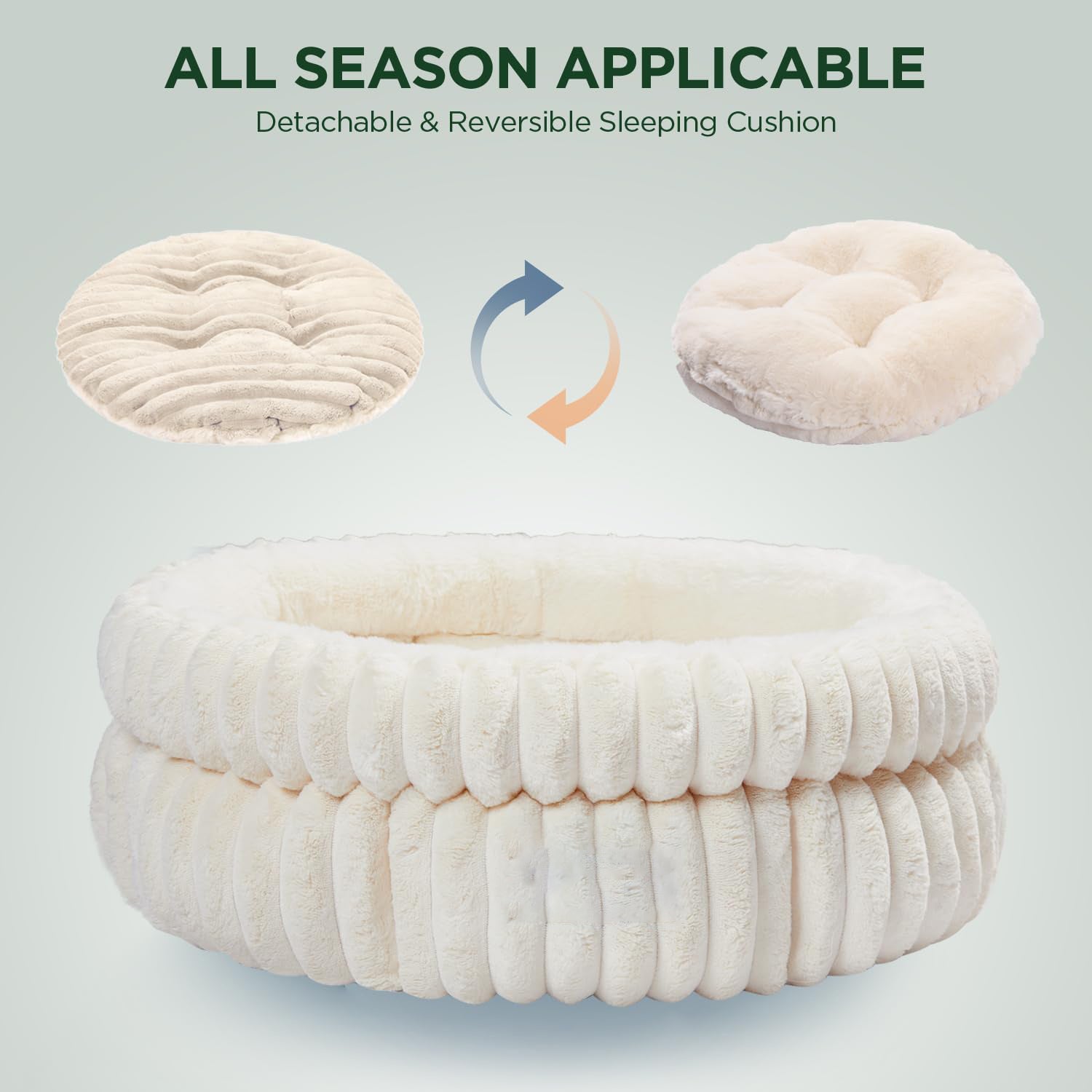 HKM-055123 Soft Plush Faux Fur Cat Bed for Indoor Cats and Kittens with Anti-Slip Bottom - Washable and Cozy Design