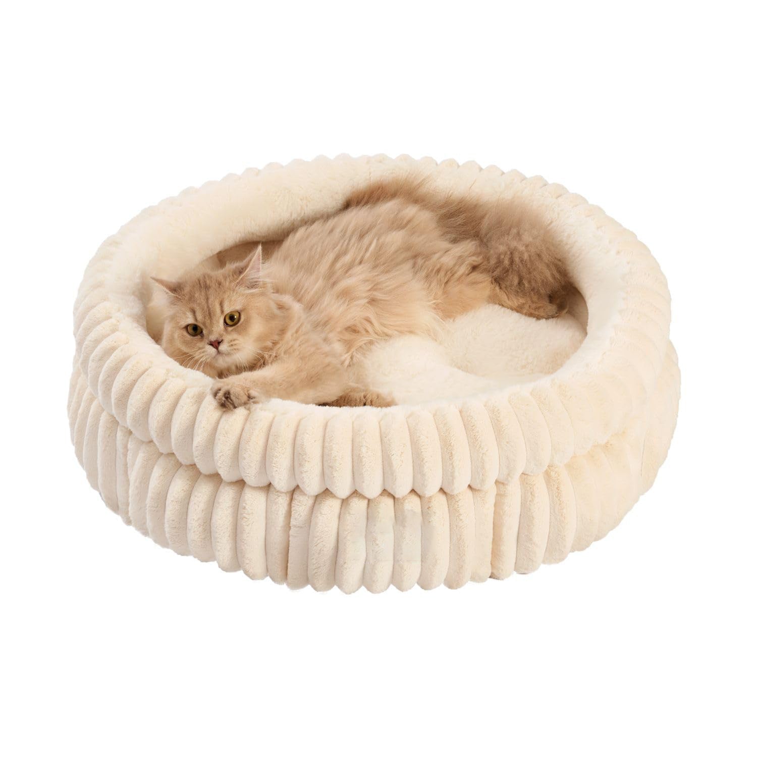 HKM-055123 Soft Plush Faux Fur Cat Bed for Indoor Cats and Kittens with Anti-Slip Bottom - Washable and Cozy Design