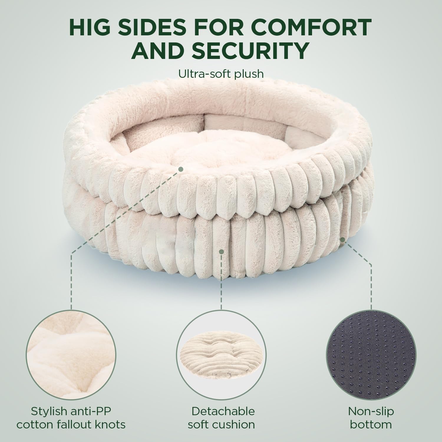 HKM-055123 Soft Plush Faux Fur Cat Bed for Indoor Cats and Kittens with Anti-Slip Bottom - Washable and Cozy Design