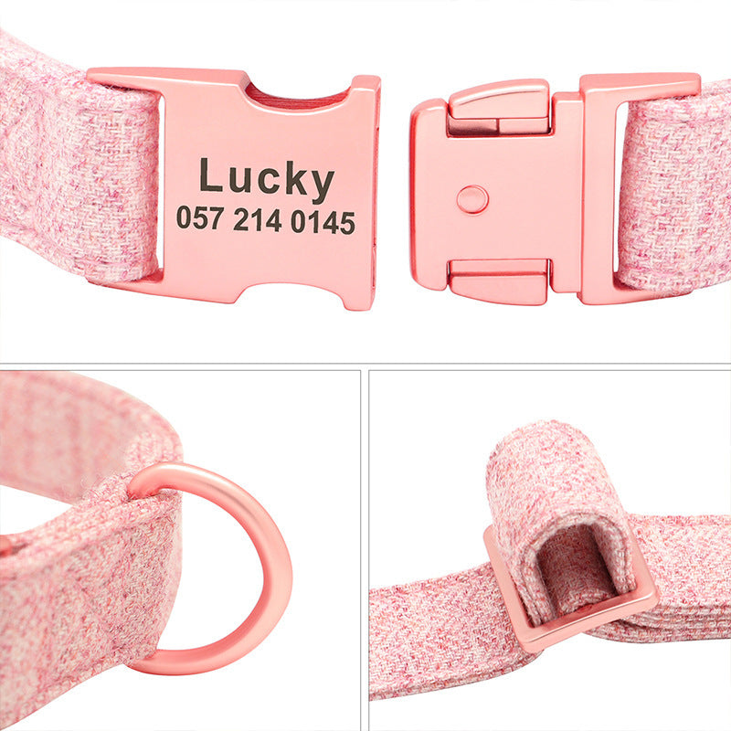 HKM-720723 Adjustable Pet Dog Collar with Engraving and Anti-Lost Features, Non-Woven Fabric, Size S-L