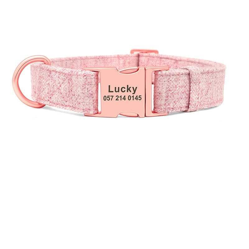 HKM-720723 Adjustable Pet Dog Collar with Engraving and Anti-Lost Features, Non-Woven Fabric, Size S-L