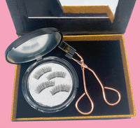 HKM-878163 Soft Magnetic False Eyelash Set with Iron Clip - 1 Pair Soft, 2 Pairs Hard, and Eyelash Curler Included