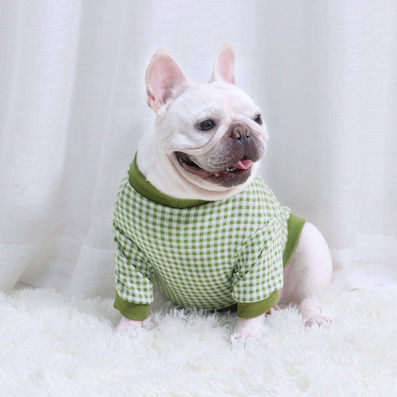 HKM-381395 Cozy Plus Velvet Plaid Dog Sweater for Autumn and Winter in Orange, Gray, and Green