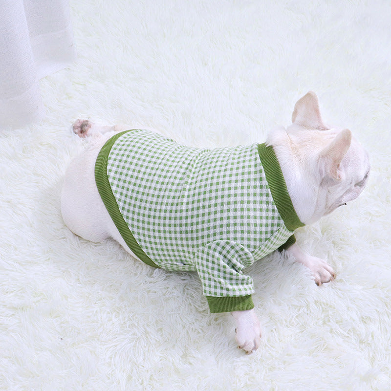 HKM-381395 Cozy Plus Velvet Plaid Dog Sweater for Autumn and Winter in Orange, Gray, and Green