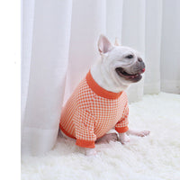 HKM-381395 Cozy Plus Velvet Plaid Dog Sweater for Autumn and Winter in Orange, Gray, and Green