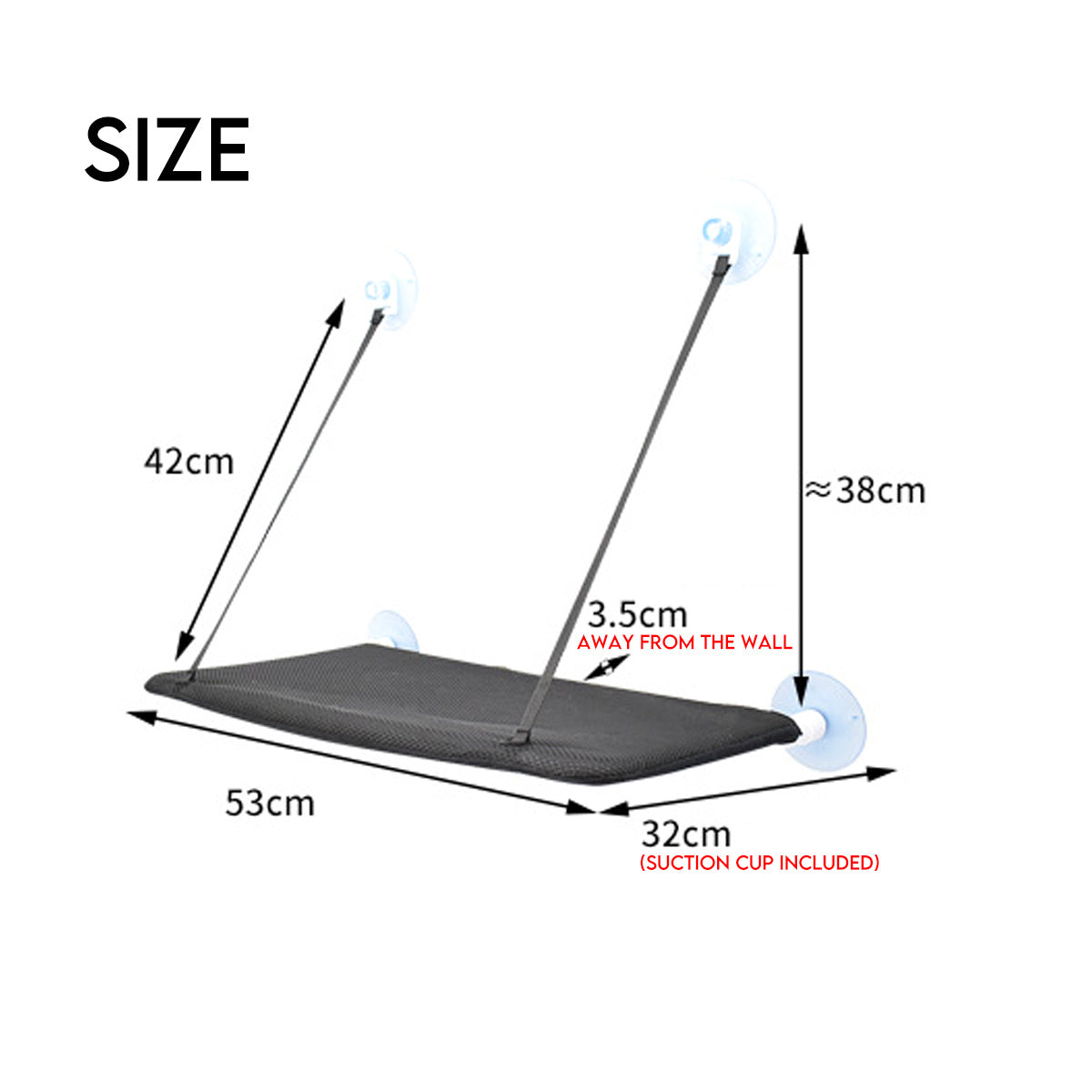 HKM-056595 Hanging Cat Hammock with Suction Cups - Breathable Cloth Design, Easy to Install, Removable & Washable, Supports Up to 46.8 kg