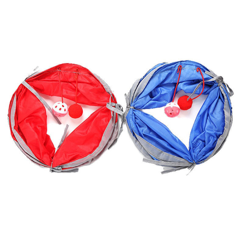 HKM-568403 Collapsible Cat Tunnel and Tent for Playful Kittens, Red/Blue Polyester Design, 50CM x 25CM