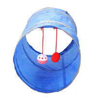 HKM-568403 Collapsible Cat Tunnel and Tent for Playful Kittens, Red/Blue Polyester Design, 50CM x 25CM