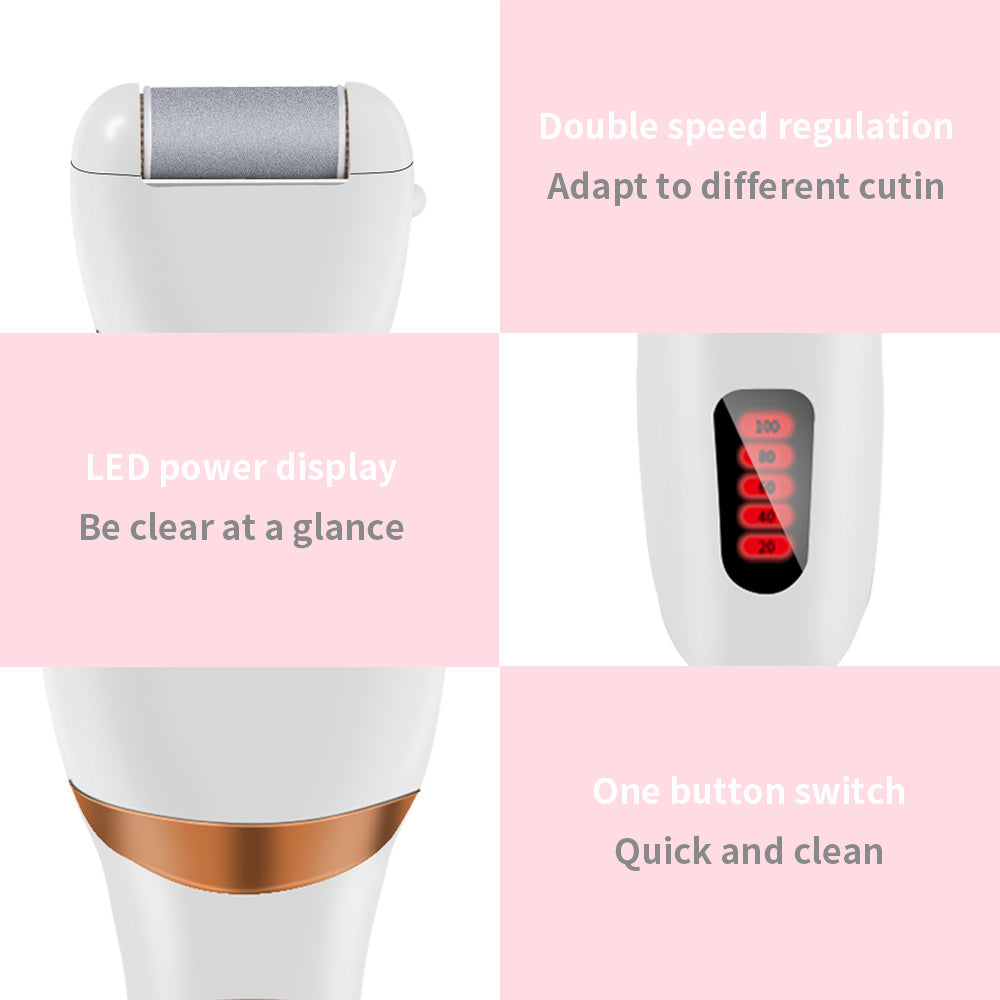 HKM-902547 Electric Rechargeable Callus Remover with Extra Coarse Roller Heads for Smooth Feet